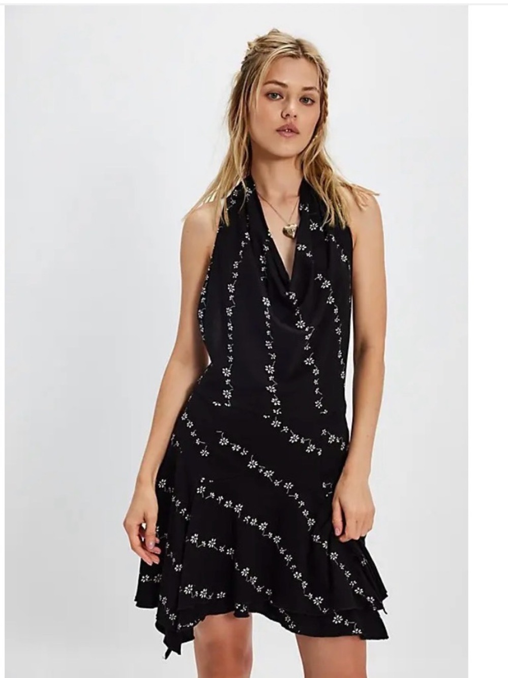 Free People Black Floral Halter Mini Dress